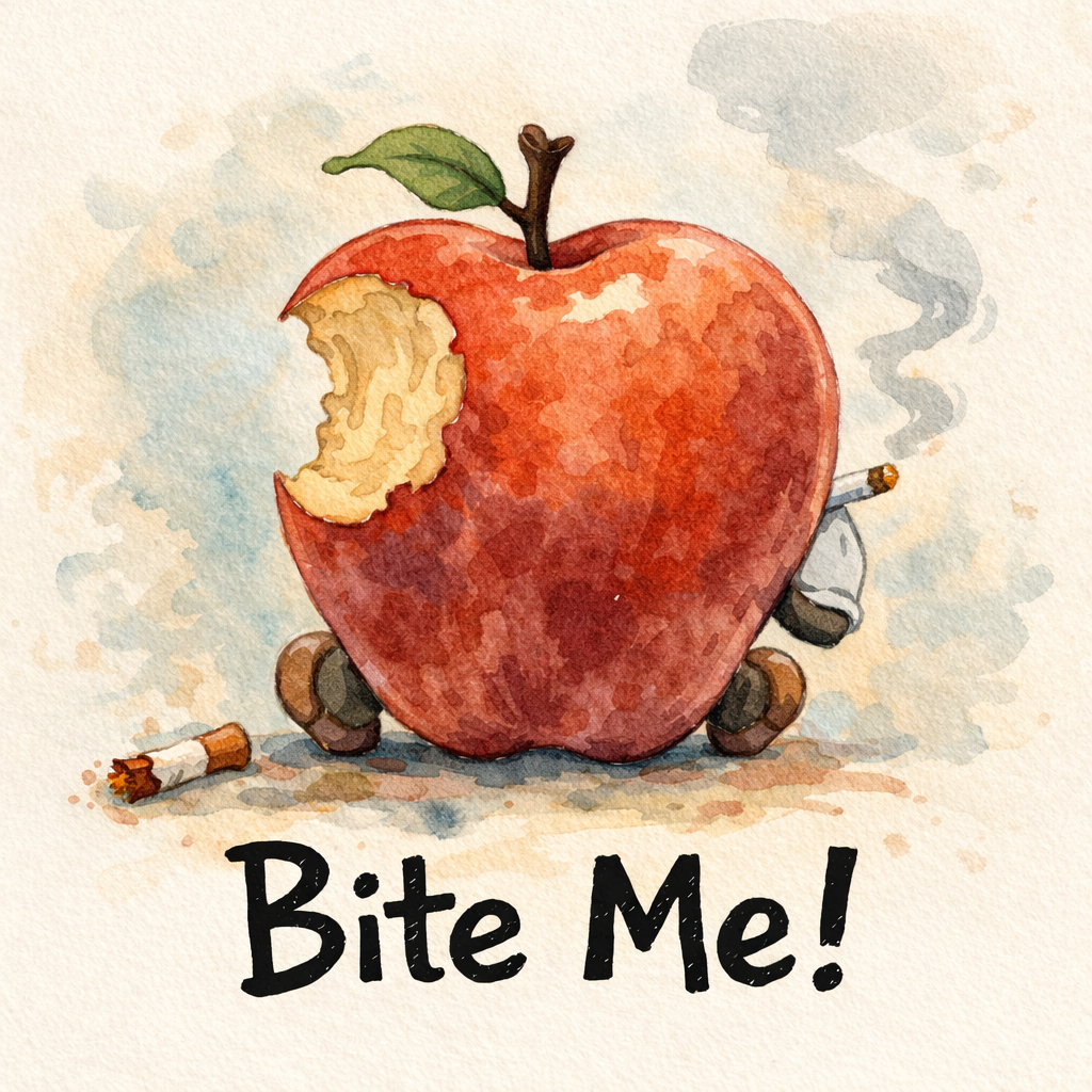 Poster — Grumpy Smoking Apple Art Print (Matte Vertical Poster)