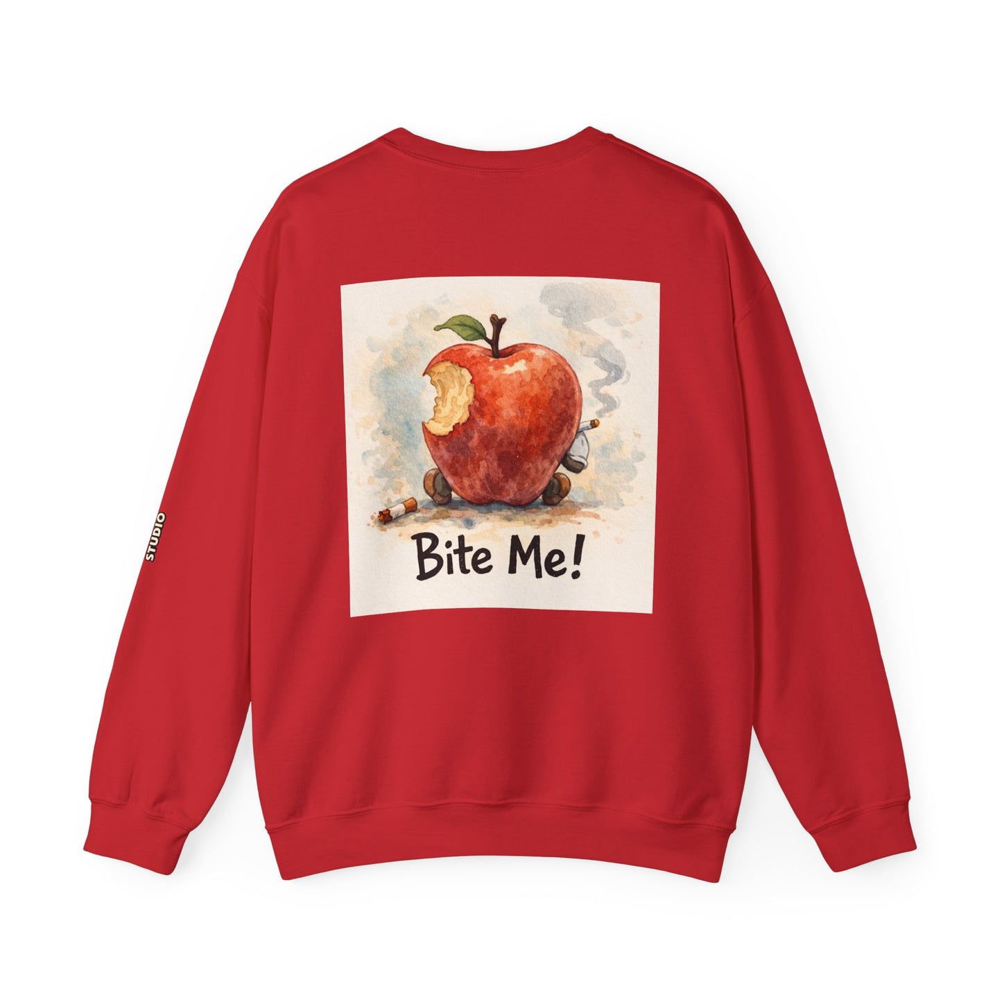 Crewneck Sweatshirt — 'Bite Me!' Coffee Apple Graphic
