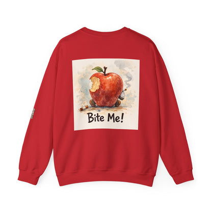 Crewneck Sweatshirt — 'Bite Me!' Coffee Apple Graphic