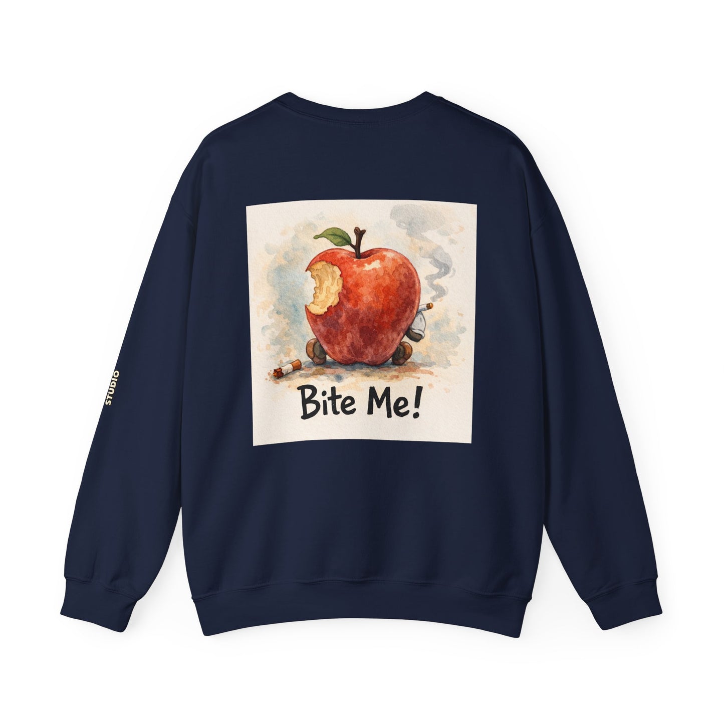 Crewneck Sweatshirt — 'Bite Me!' Coffee Apple Graphic