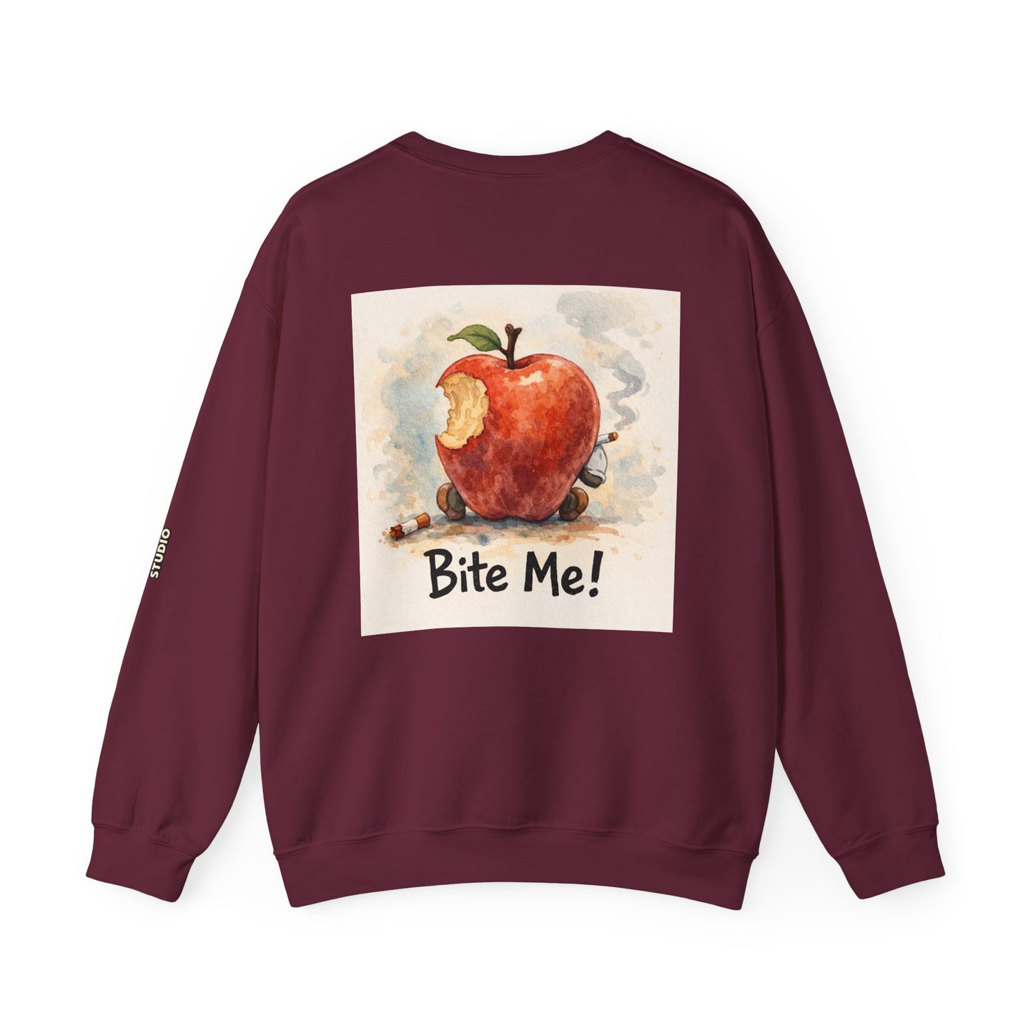 Crewneck Sweatshirt — 'Bite Me!' Coffee Apple Graphic