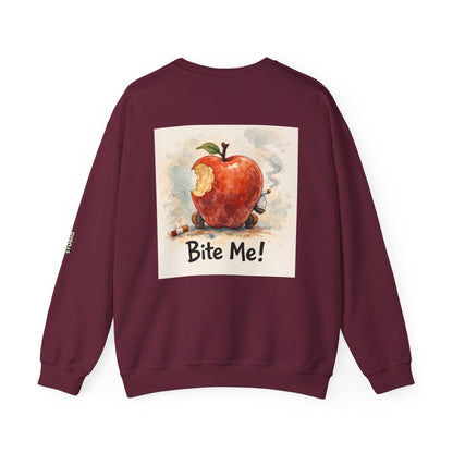 Crewneck Sweatshirt — 'Bite Me!' Coffee Apple Graphic