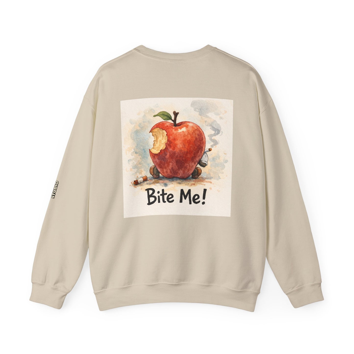 Crewneck Sweatshirt — 'Bite Me!' Coffee Apple Graphic
