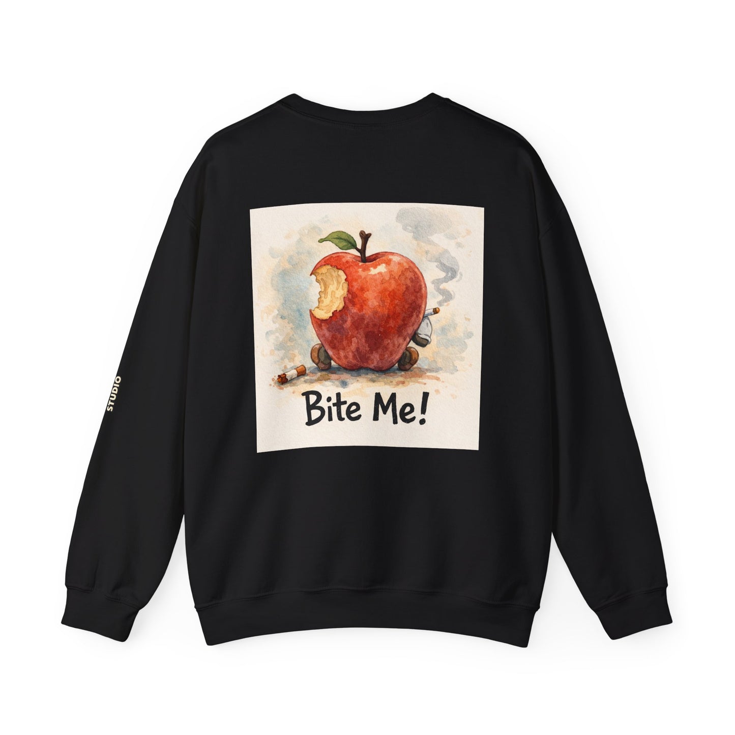 Crewneck Sweatshirt — 'Bite Me!' Coffee Apple Graphic