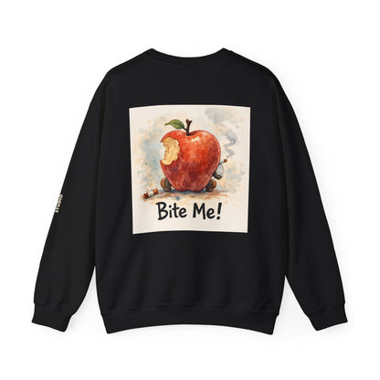 Crewneck Sweatshirt — 'Bite Me!' Coffee Apple Graphic