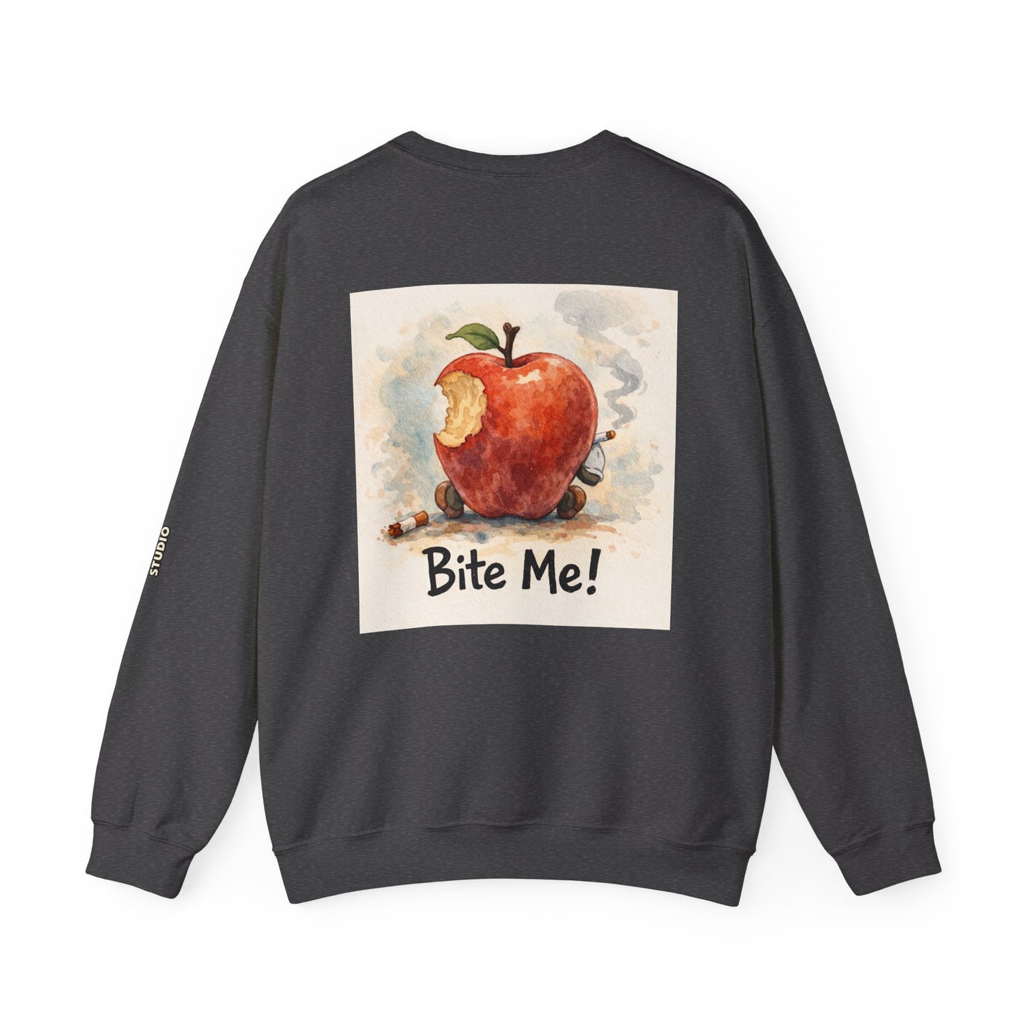 Crewneck Sweatshirt — 'Bite Me!' Coffee Apple Graphic