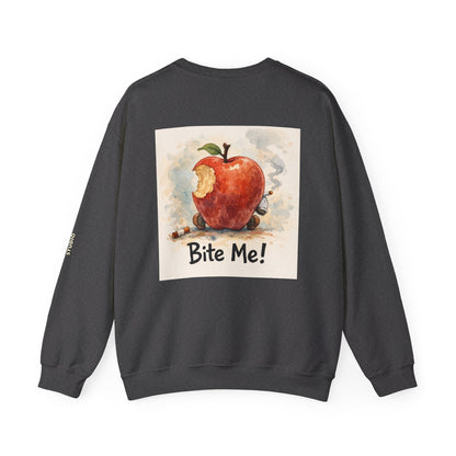 Crewneck Sweatshirt — 'Bite Me!' Coffee Apple Graphic