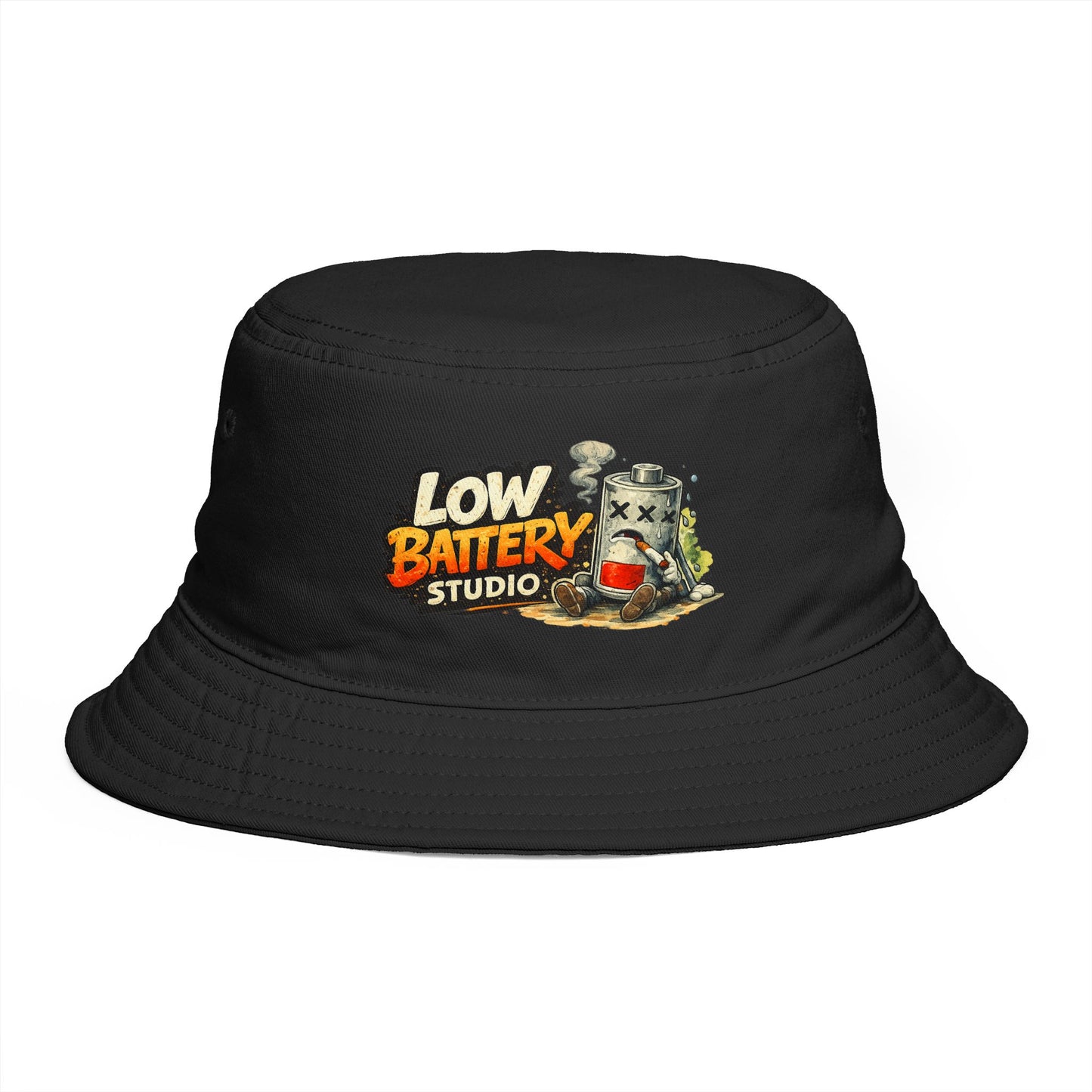 Low Battery Studio Bucket Hat — Retro Gaming Graphic Sun Hat
