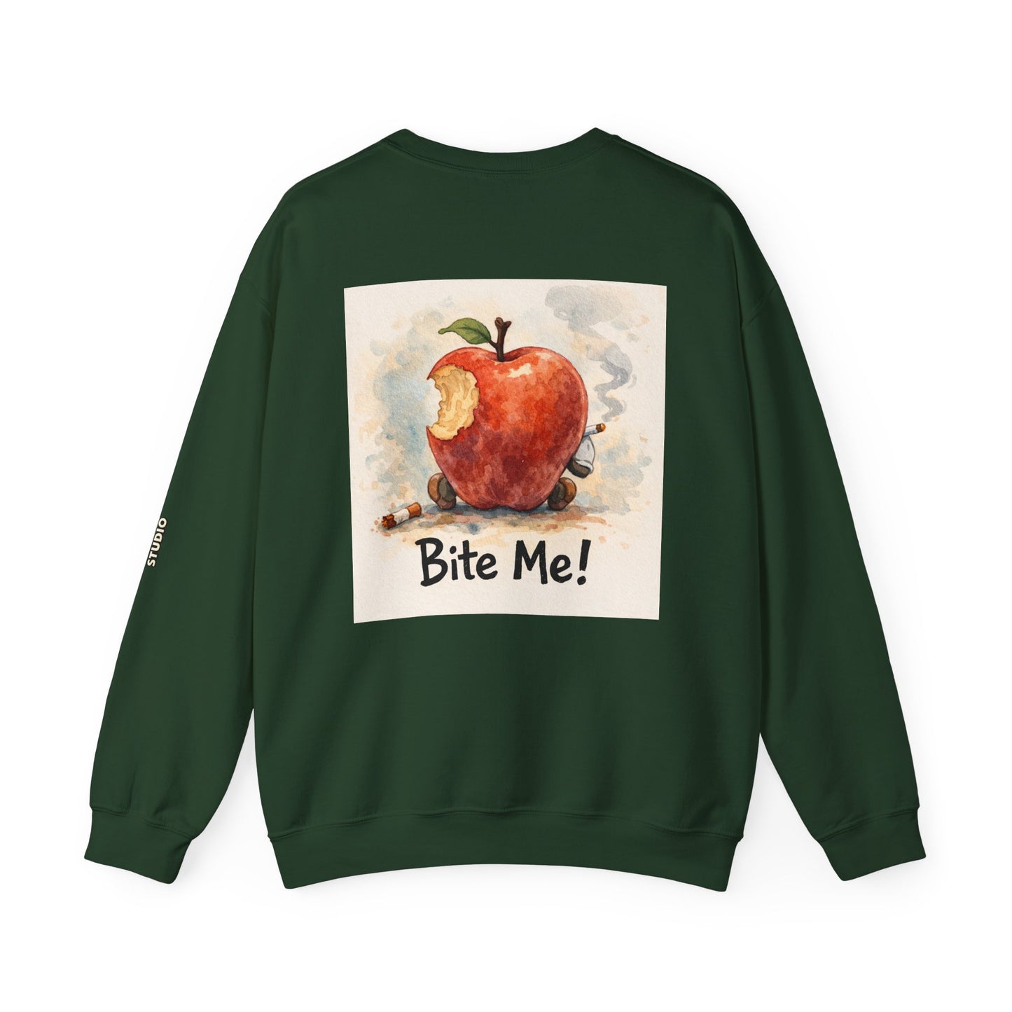 Crewneck Sweatshirt — 'Bite Me!' Coffee Apple Graphic