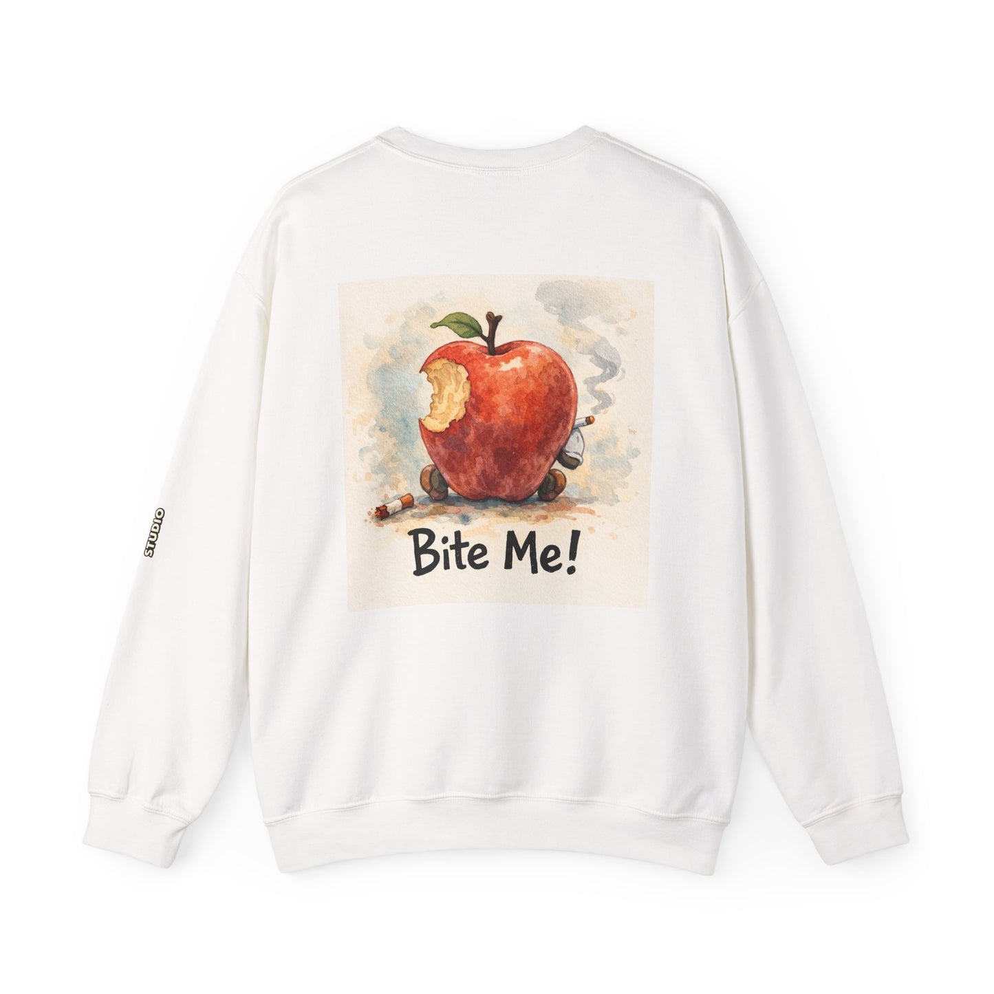 Crewneck Sweatshirt — 'Bite Me!' Coffee Apple Graphic