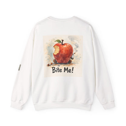 Crewneck Sweatshirt — 'Bite Me!' Coffee Apple Graphic