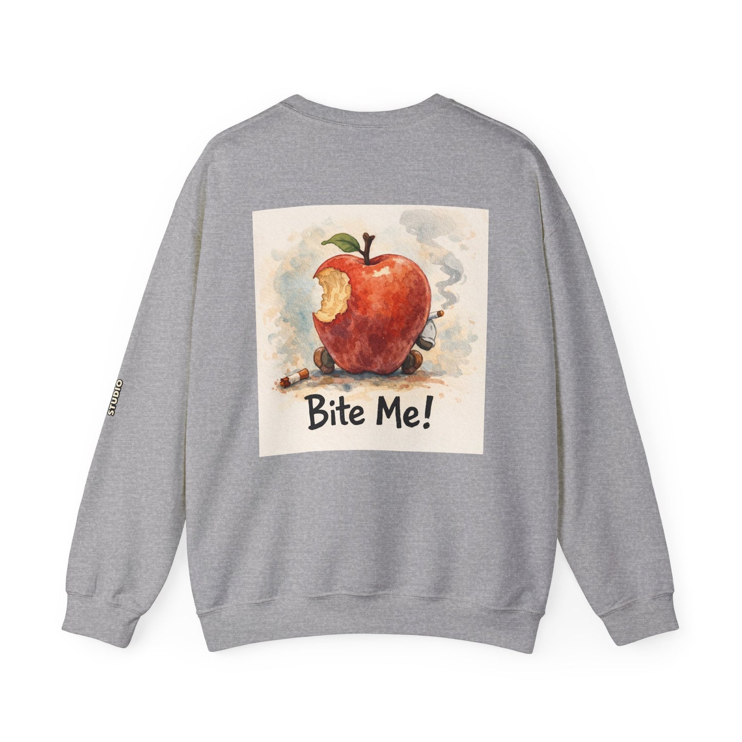 Crewneck Sweatshirt — 'Bite Me!' Coffee Apple Graphic