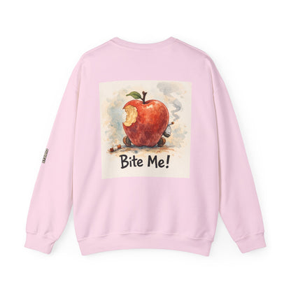 Crewneck Sweatshirt — 'Bite Me!' Coffee Apple Graphic