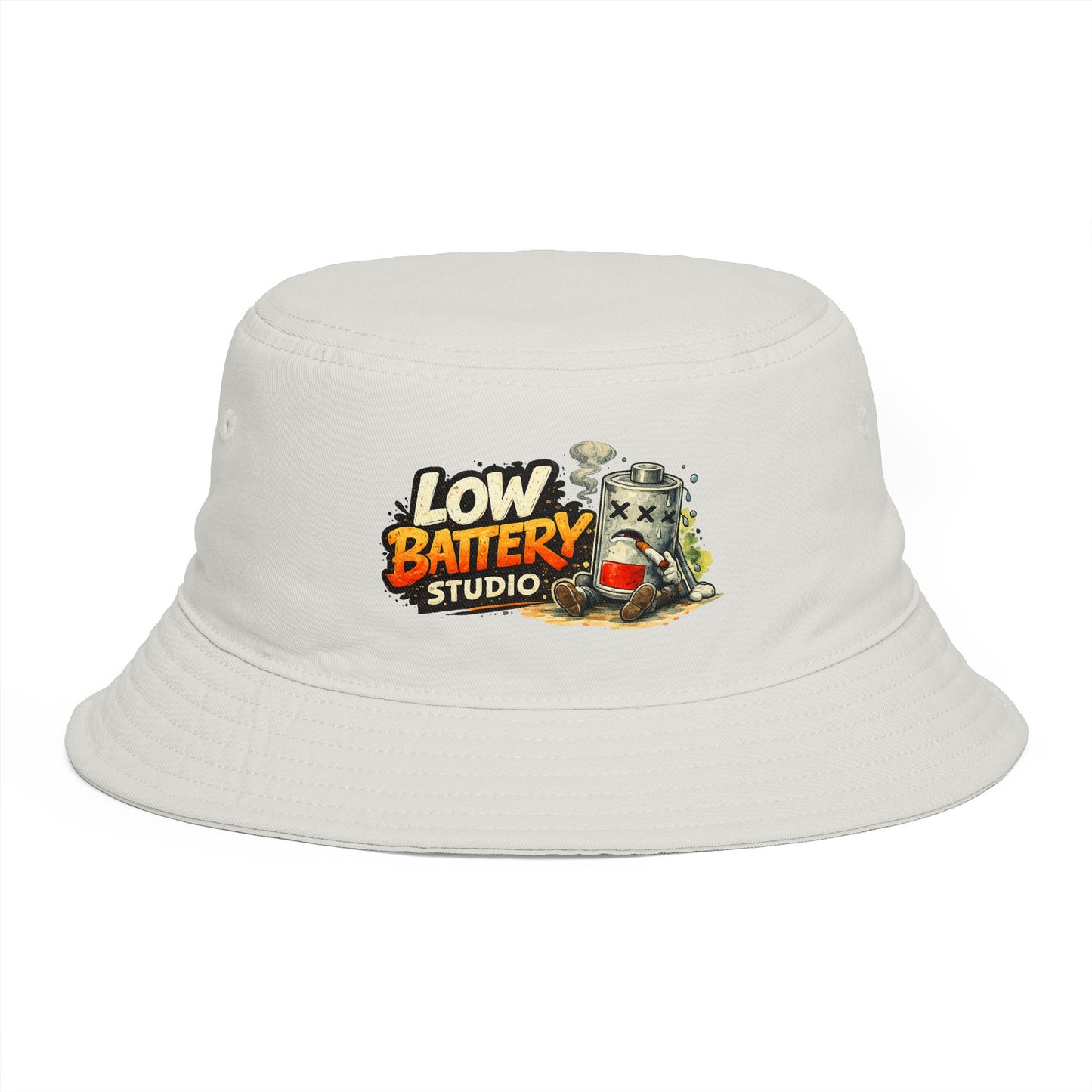 Low Battery Studio Bucket Hat — Retro Gaming Graphic Sun Hat