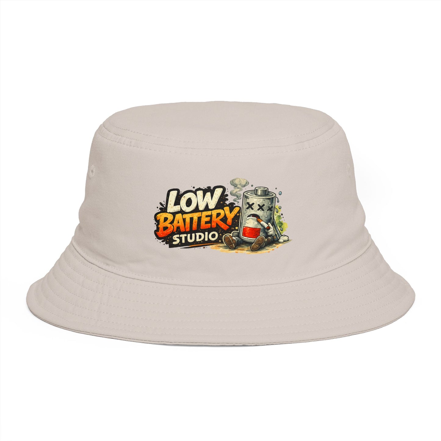 Low Battery Studio Bucket Hat — Retro Gaming Graphic Sun Hat