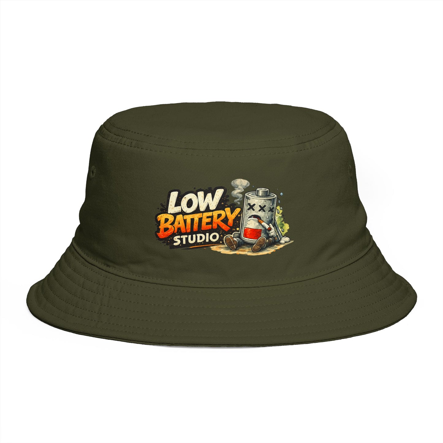 Low Battery Studio Bucket Hat — Retro Gaming Graphic Sun Hat